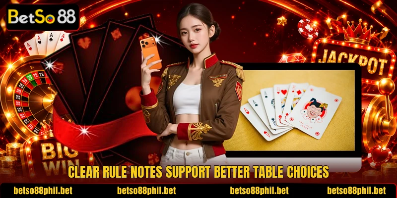 Clear rule notes support better table choices