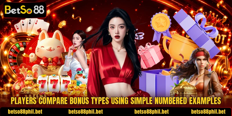 Players compare bonus types using simple numbered examples
