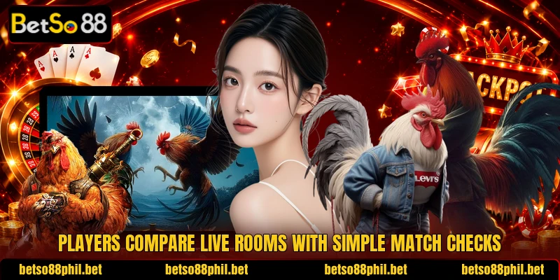 Players compare live rooms with simple match checks