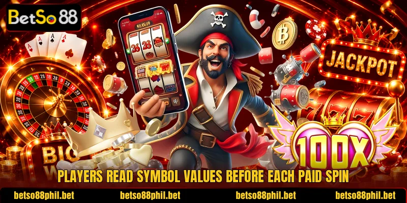 Players read symbol values before each paid spin Players read symbol values before each paid spin